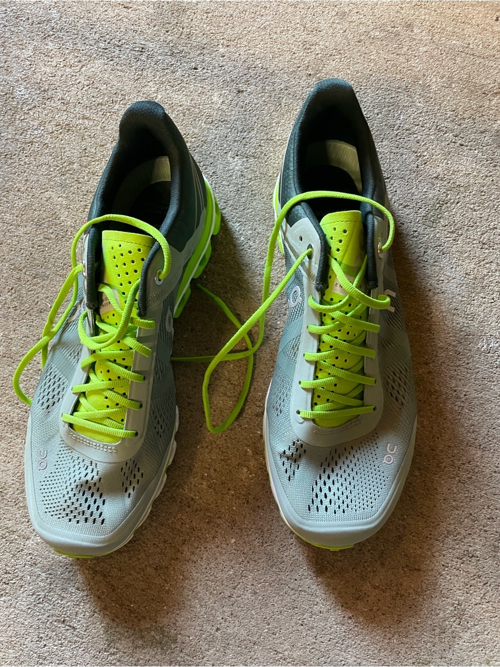 On Running Men’s Athletic Shoes in Light Gray and Neon Green